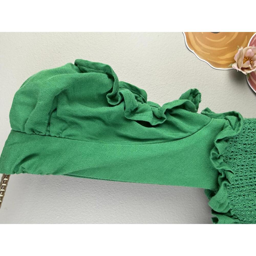 Capulet Green Ruffle Sleeve Square Neck Midi Bodycon Dress - Size - Large - Picture 7 of 8